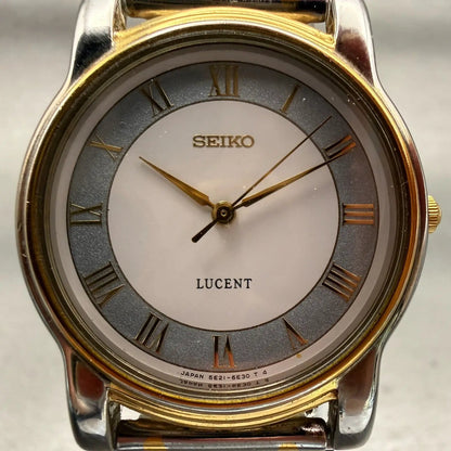 Seiko Lucent Watch Unisex 30mm White Dial Two Tone Round 5E21-6E00 New Battery1