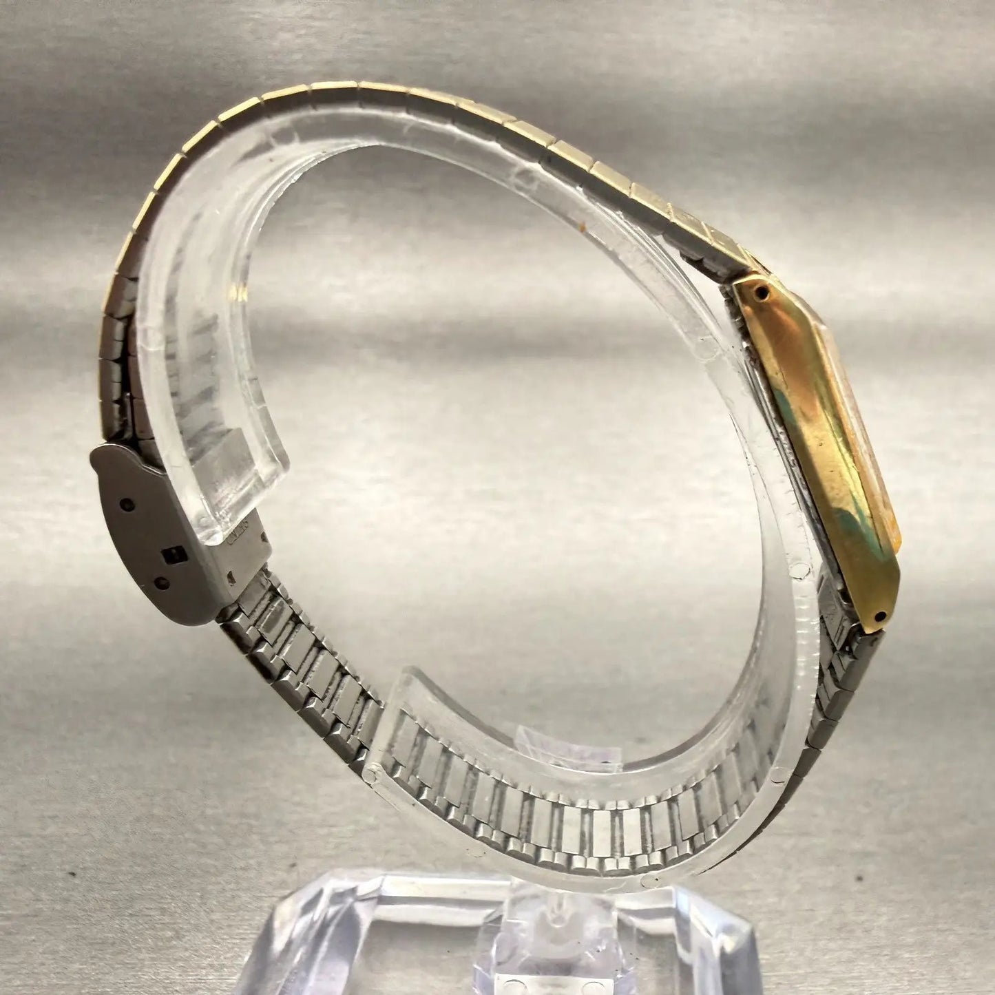 Seiko Watch Women 17mm Gold Dial Gold Tone Rectangle 2C20-5830 New Battery VTG8