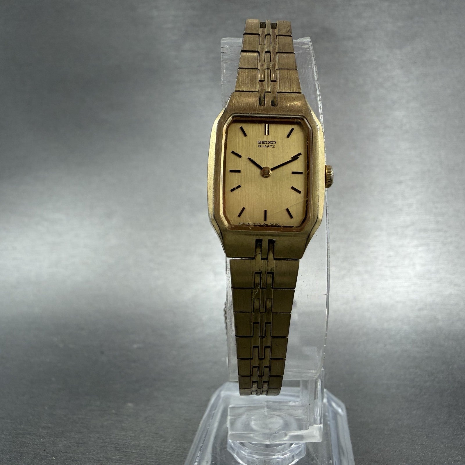 Seiko Tank Watch Women 16mm Champagne Dial Gold Tone 2C20-5200 New Battery5