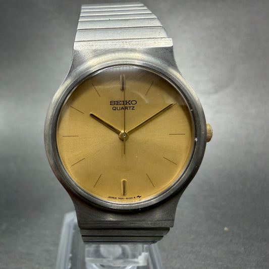 Seiko Watch Women 29mm Champagne Dial Silver Tone Round 7431-6090 New Battery0