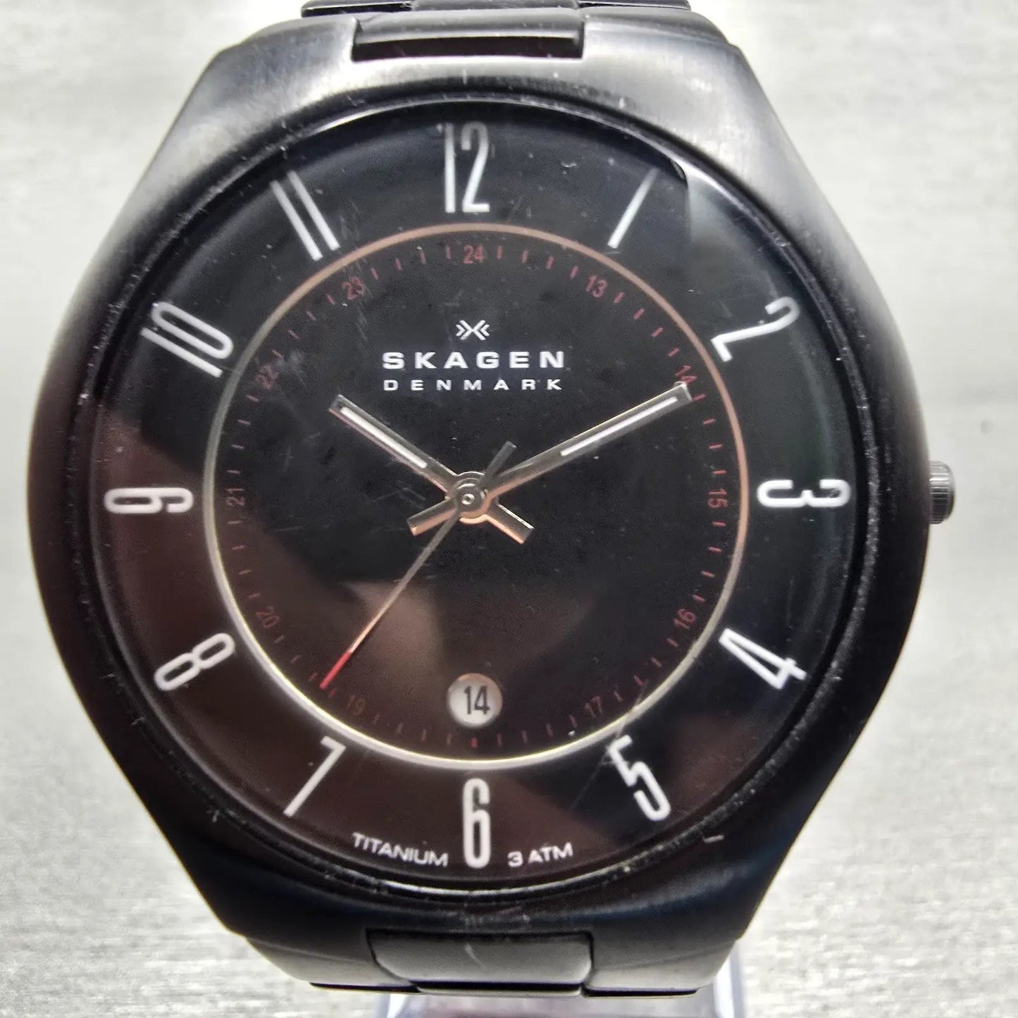 Skagen Watch Men 40mm Black Dial Black Tone Date Titanium Round 801XLTBXB NewBat1