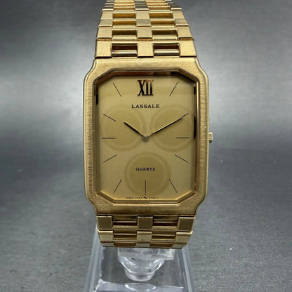 Seiko Lassale Tank Watch Men 25mm Champagne Dial Gold 2F50-5669 New Battery NOS0