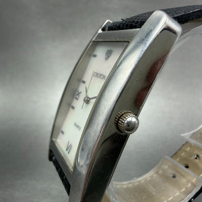 Croton Tank Watch Men 27mm MOP Dial Silver Tone Rectangle New Battery Leather2