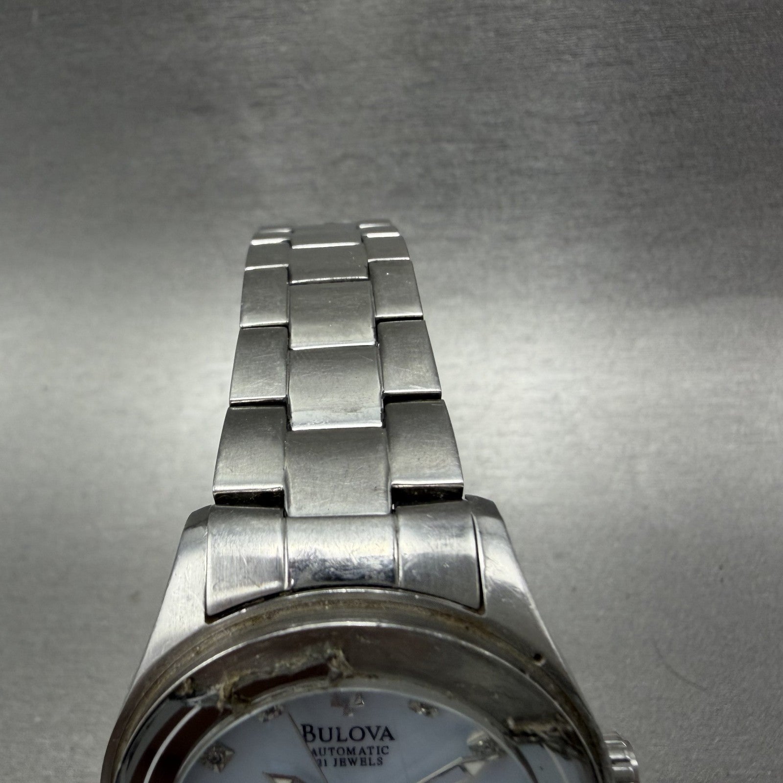 Bulova Automatic Watch Women 36mm MOP Heart Dial Silver Tone Round 96R151 Runs4
