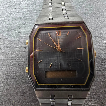 Seiko Watch Men 29mm Black Analog Digital Alarm Chronograph H601 PARTS Vintage2