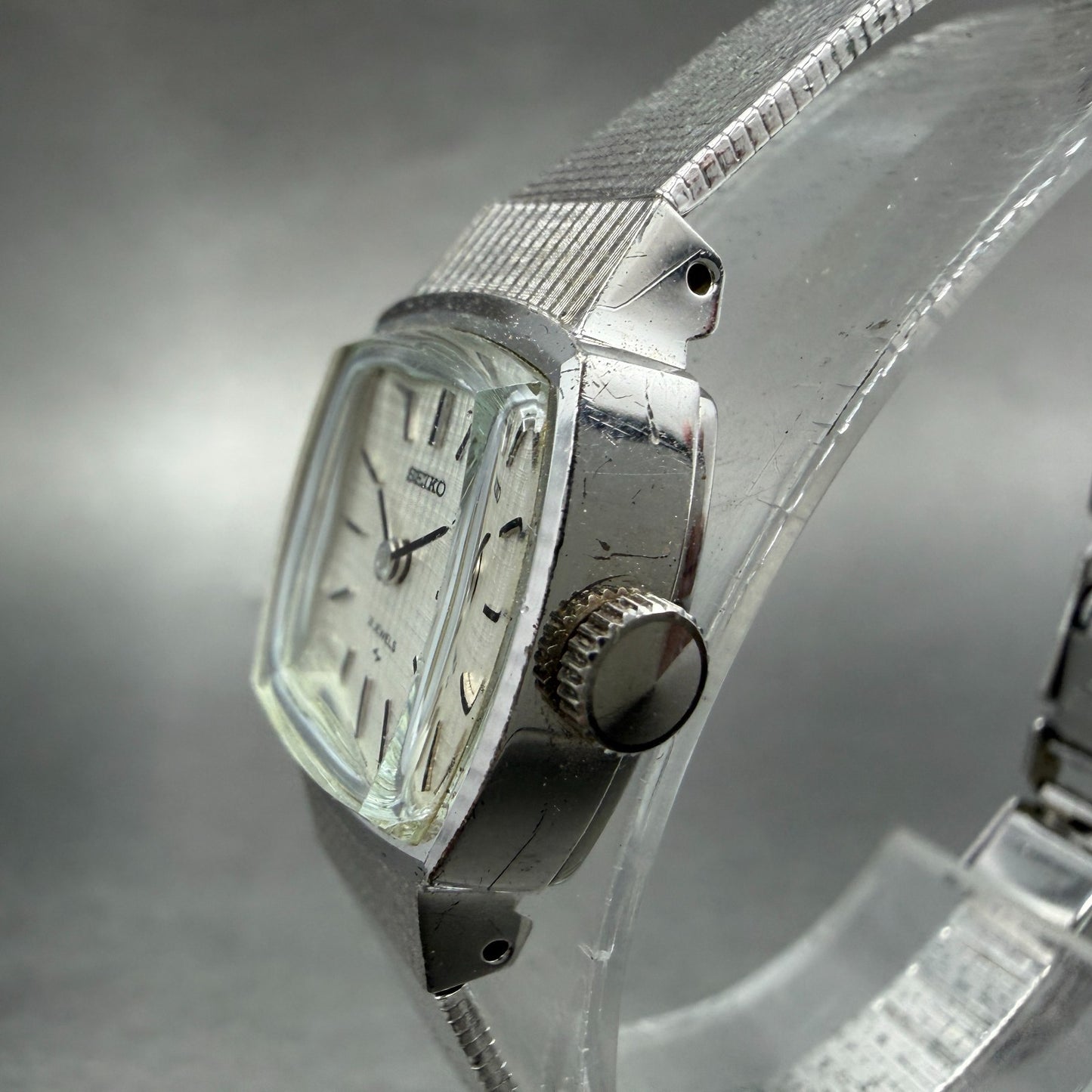 Seiko Watch Women 17mm Silver Dial Silver Tone Rectangle Manual 11-3610 Runs2