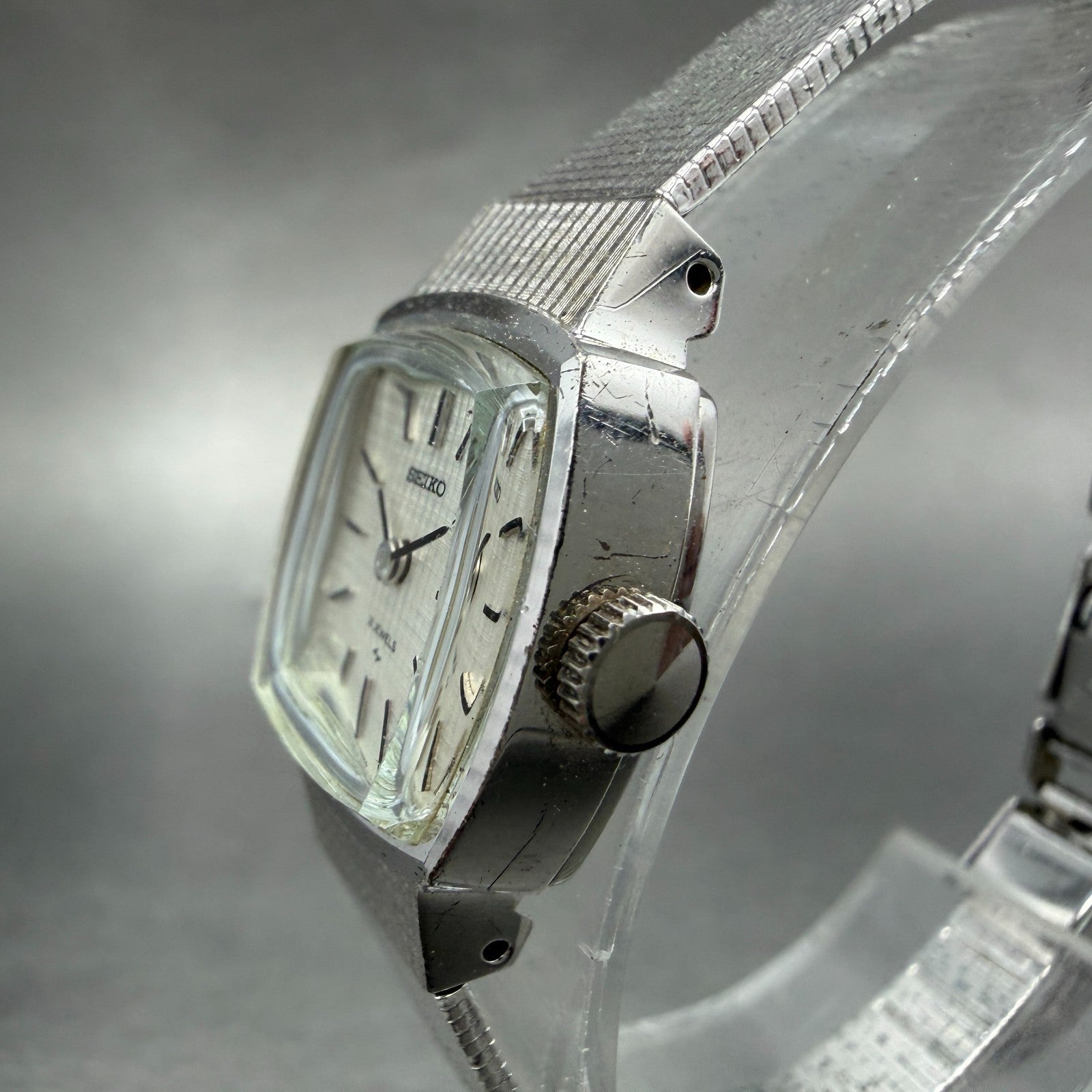 Seiko Watch Women 17mm Silver Dial Silver Tone Rectangle Manual 11-3610 Runs2