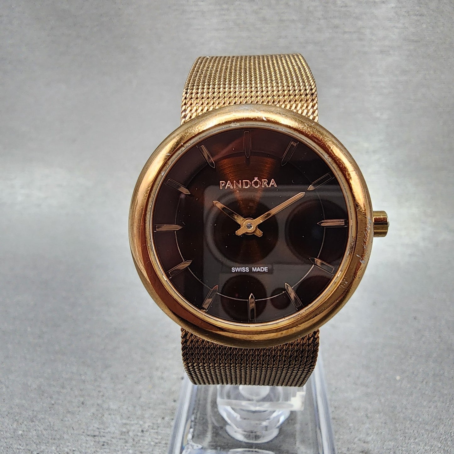 Pandora Pure Watch Women 31mm Brown Dial Rose Gold Tone Round New Battery0