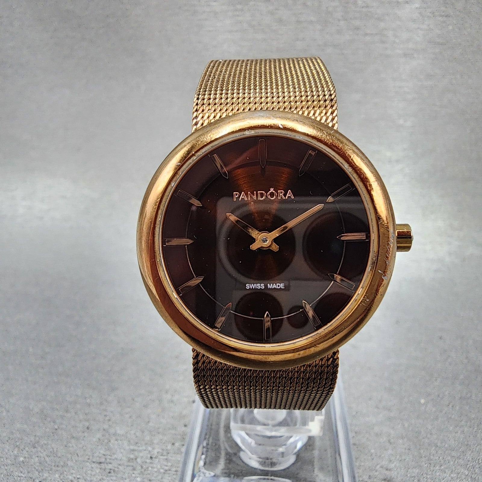 Pandora Pure Watch Women 31mm Brown Dial Rose Gold Tone Round New Battery0