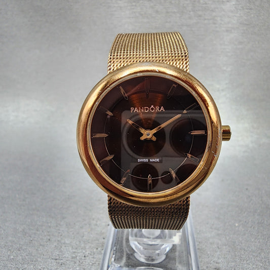 Pandora Pure Watch Women 31mm Brown Dial Rose Gold Tone Round New Battery0
