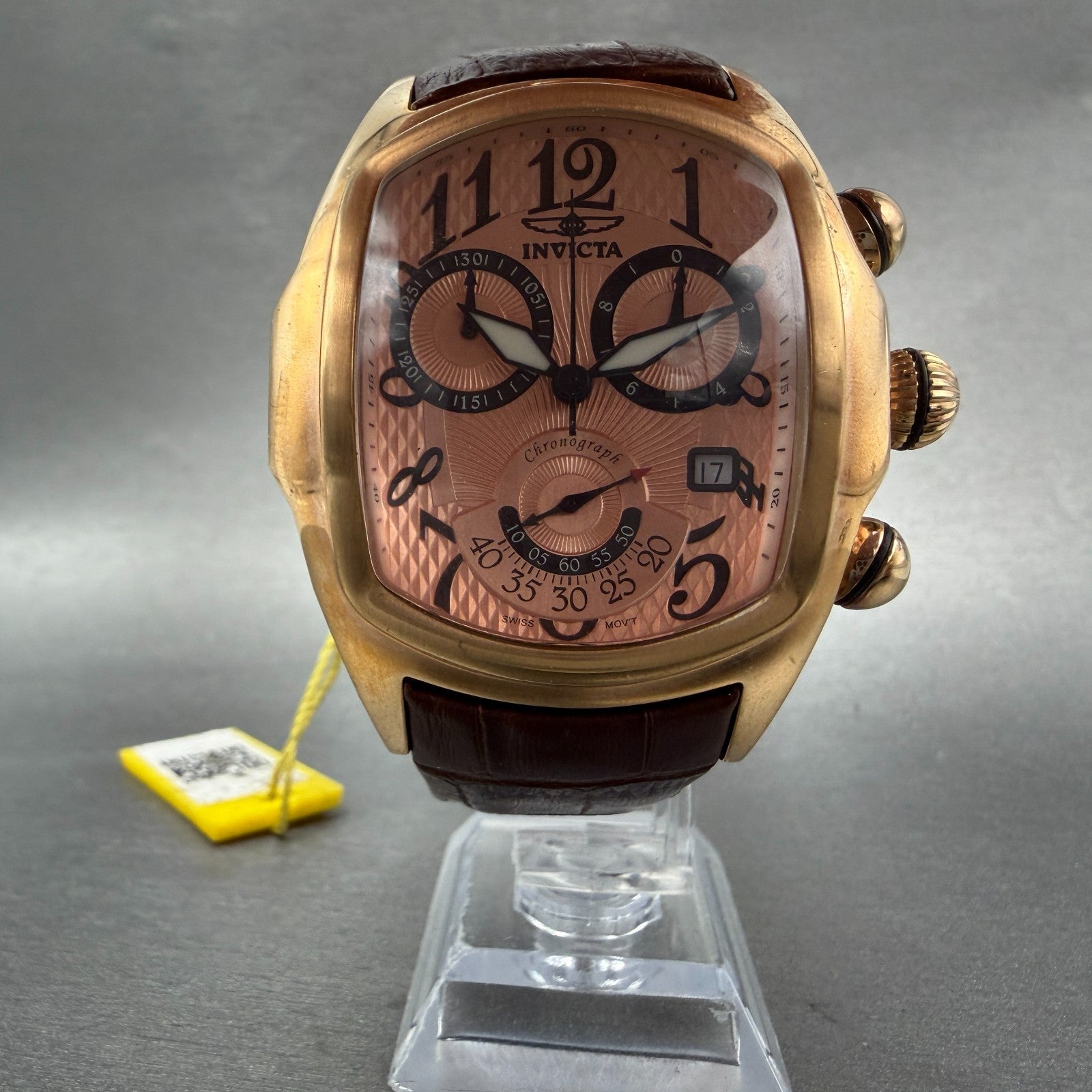 Invicta Lupah Chrono Watch Men 44mm Rose Dial Gold Tone Oval Date 13005 New Batt5