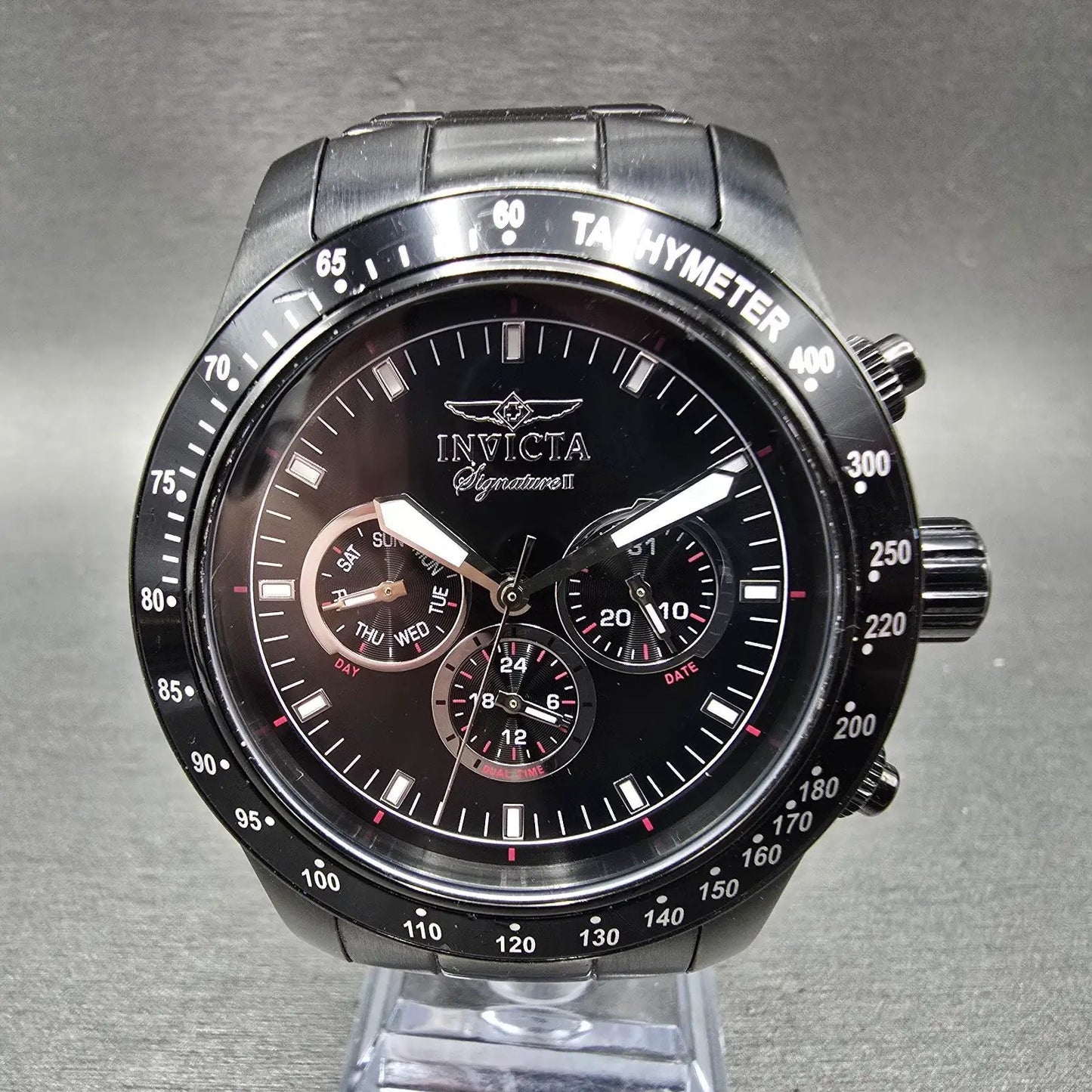 Invicta Signature II Watch Men 44mm Black Dial Black Tone Daydate 7352 New Batt0