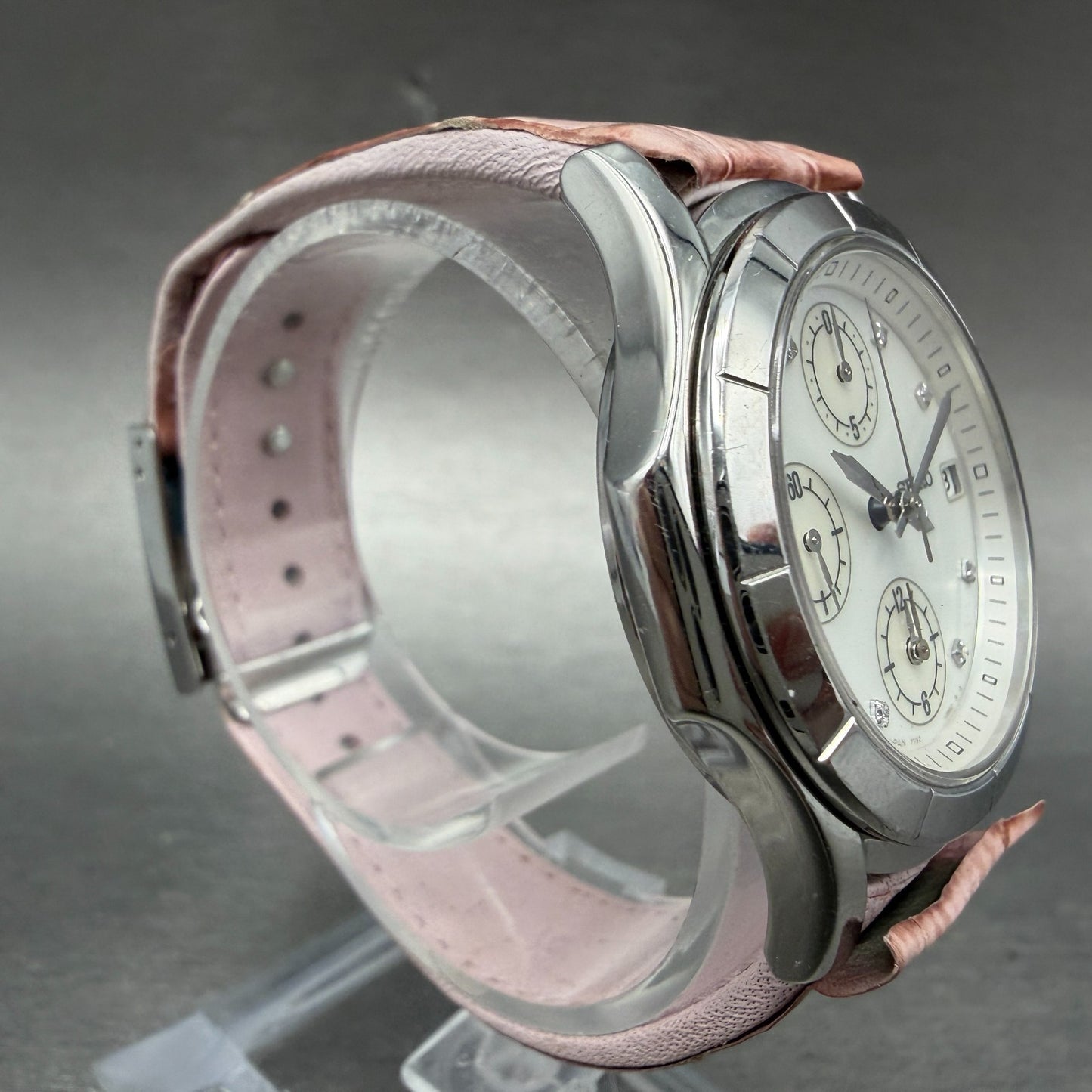 Seiko Lukia Chronograph Watch Women 35mm MOP dial Steel Date 7T92-0BV0 New Bat3