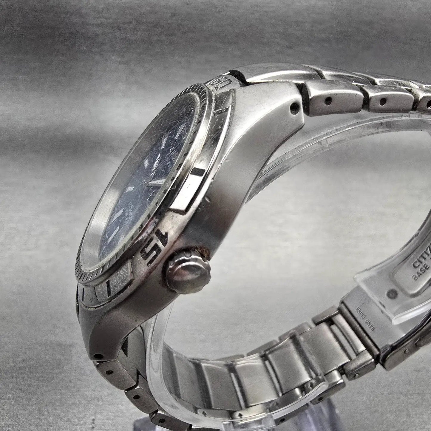 Citizen Eco-Drive Dive Watch Men 40mm Blue Dial Silver Daydate E101-K004403 Runs2