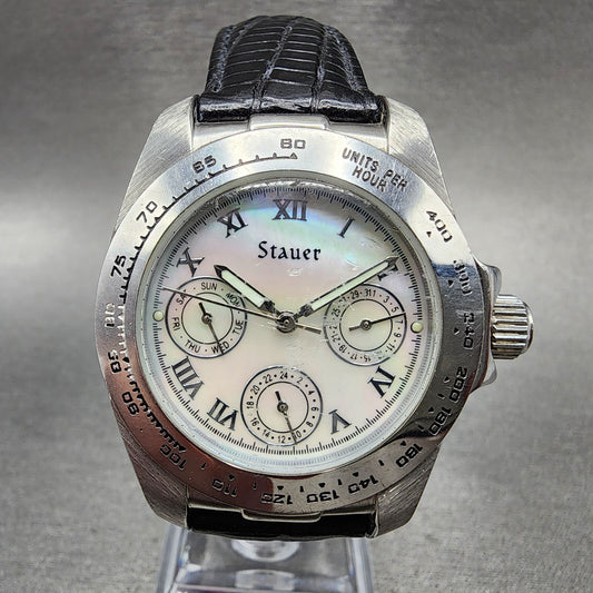 Stauer Monaco Watch Women 35mm MOP Dial Steel Daydate Round 15458 New Battery
