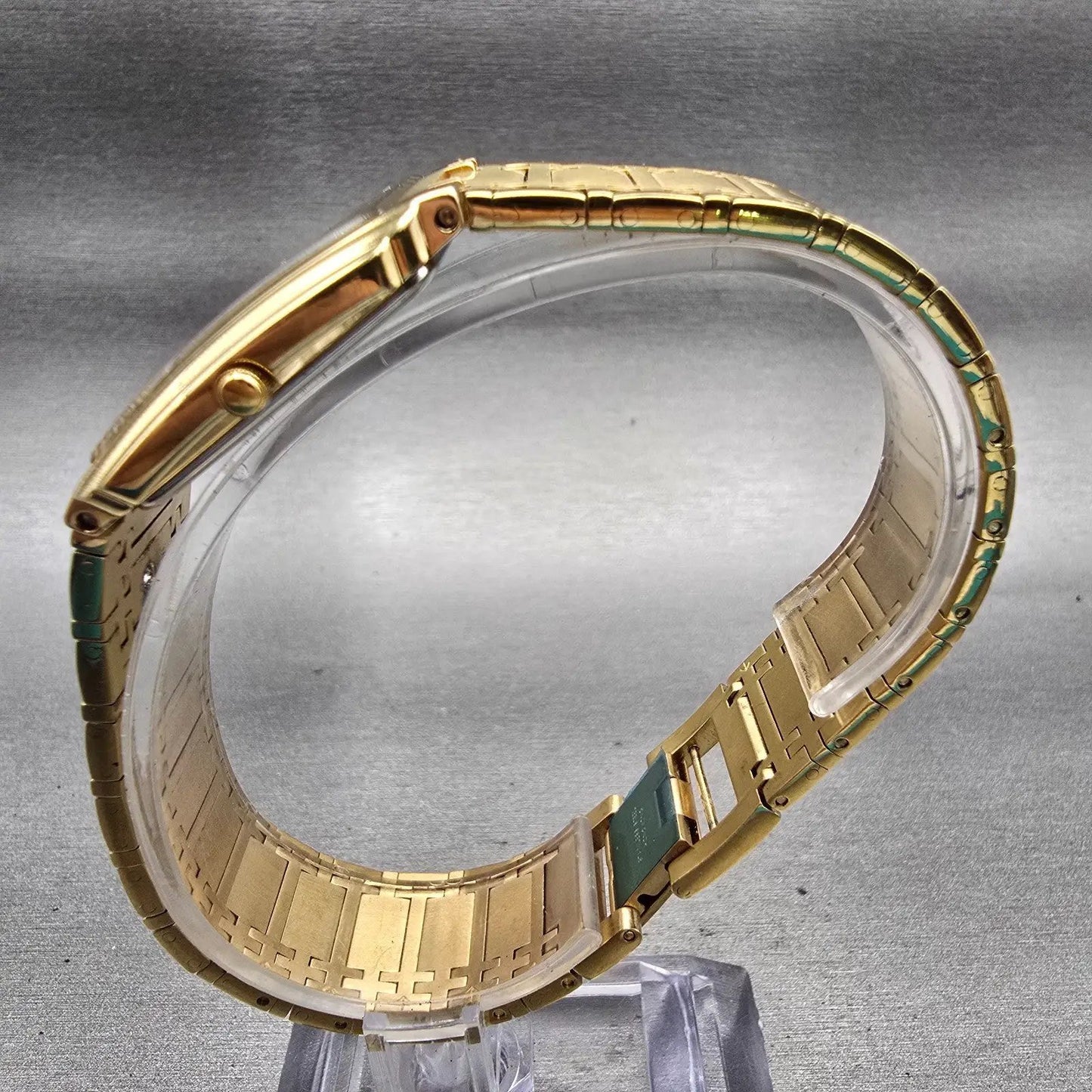 Bulova Watch Men 26mm Gold Dial Gold Tone Rectangle 97A15 New Battery Vintage6