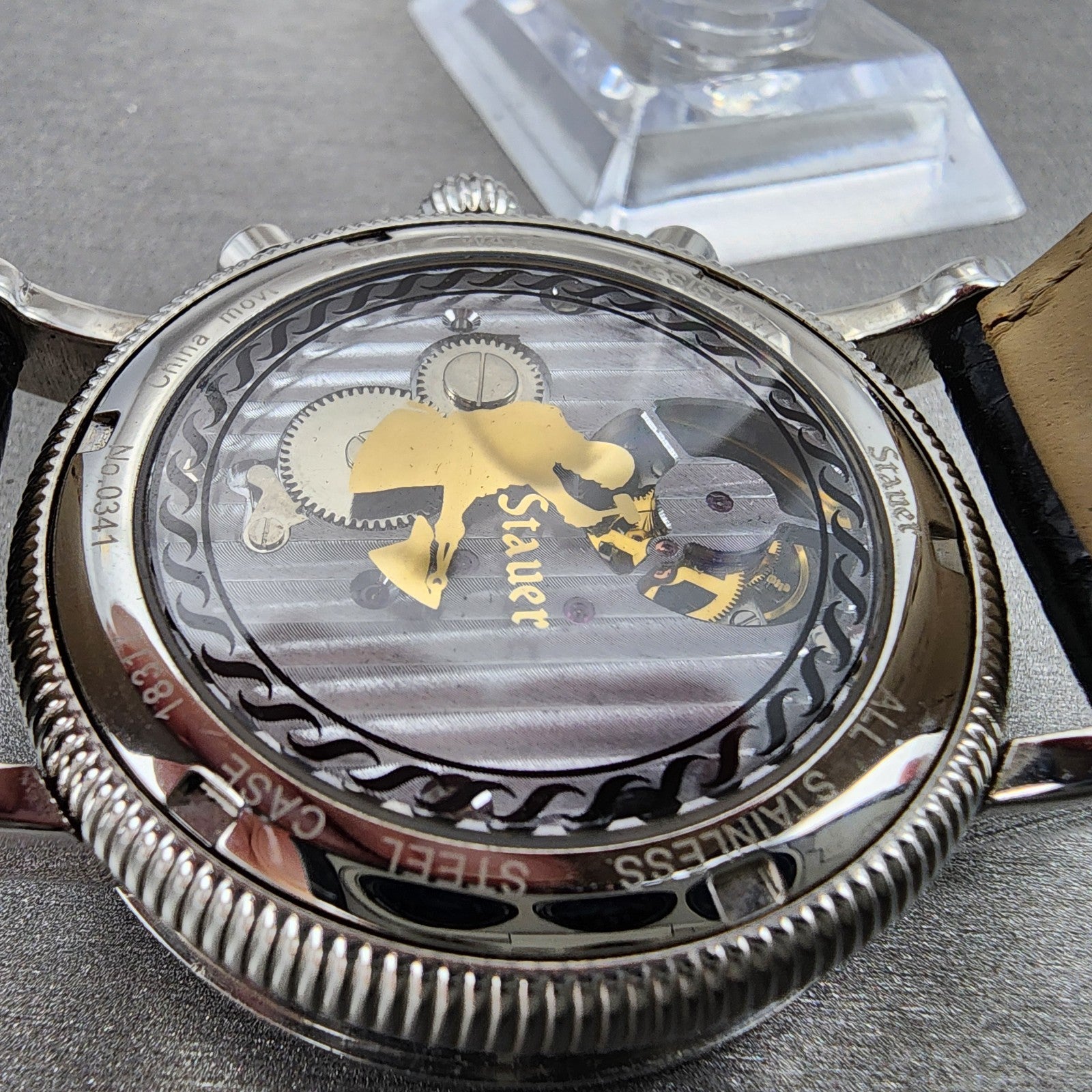 Stauer Tourbillon Watch Men 43mm White Dial Silver Tone Moonphase 0341 PARTS10