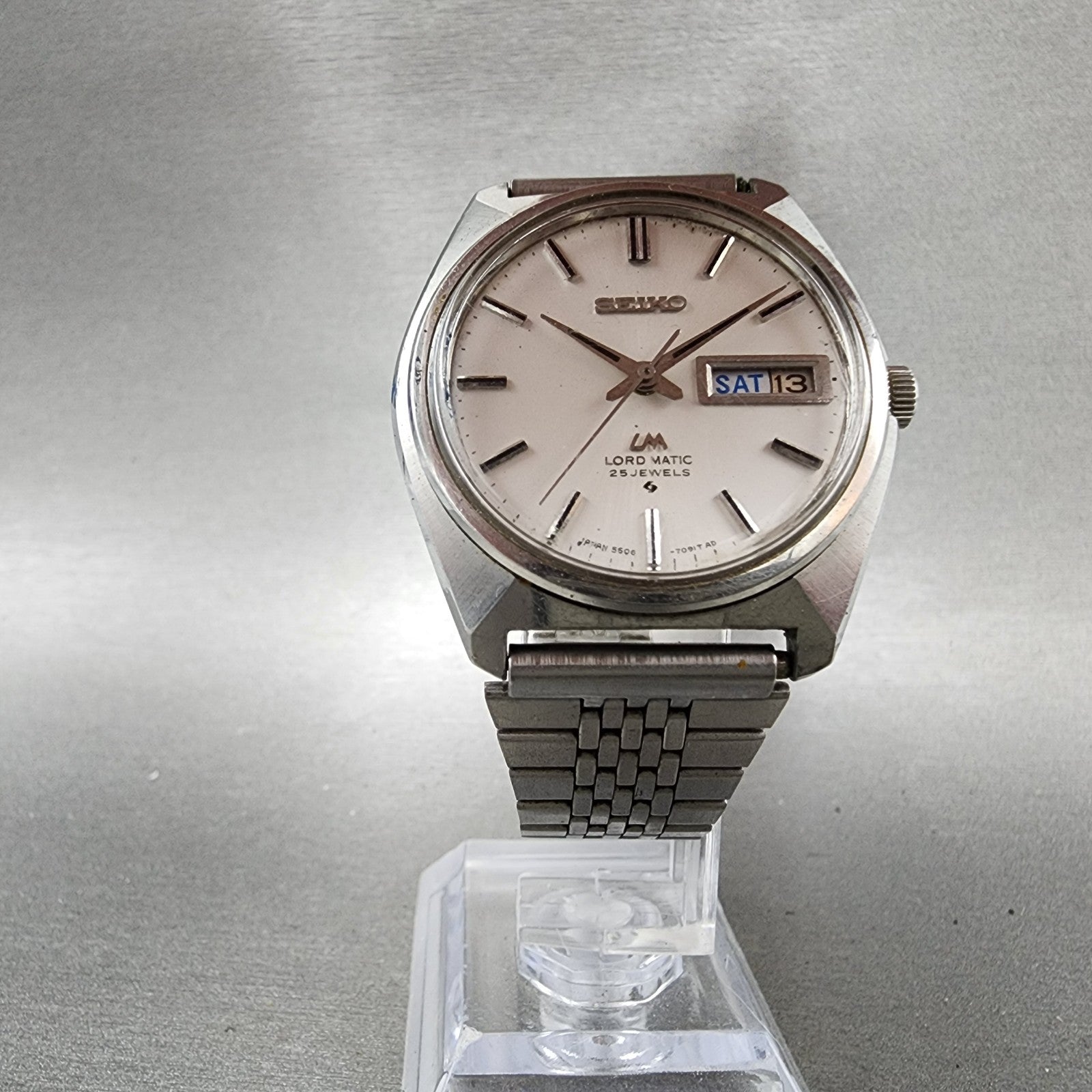 Seiko lord Matic Watch Men 36mm White Dial Silver Tone Daydate 56067000 PARTS5