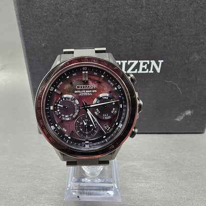 Citizen Attesa Watch Men 44mm Red Dial Titanium Date GPS Chronograph CC4077-71Z0