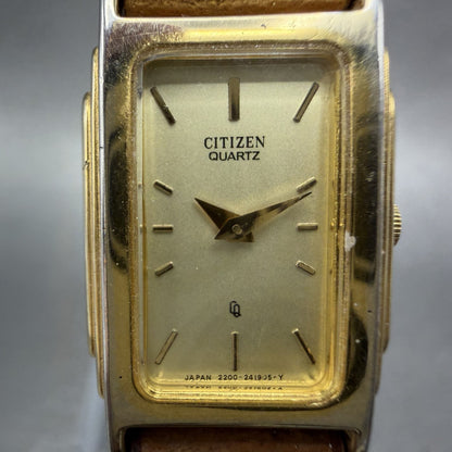 Citizen CQ Tank Watch Women 15mm Champagne Dial Gold Tone 2200-229169 NewBattery1