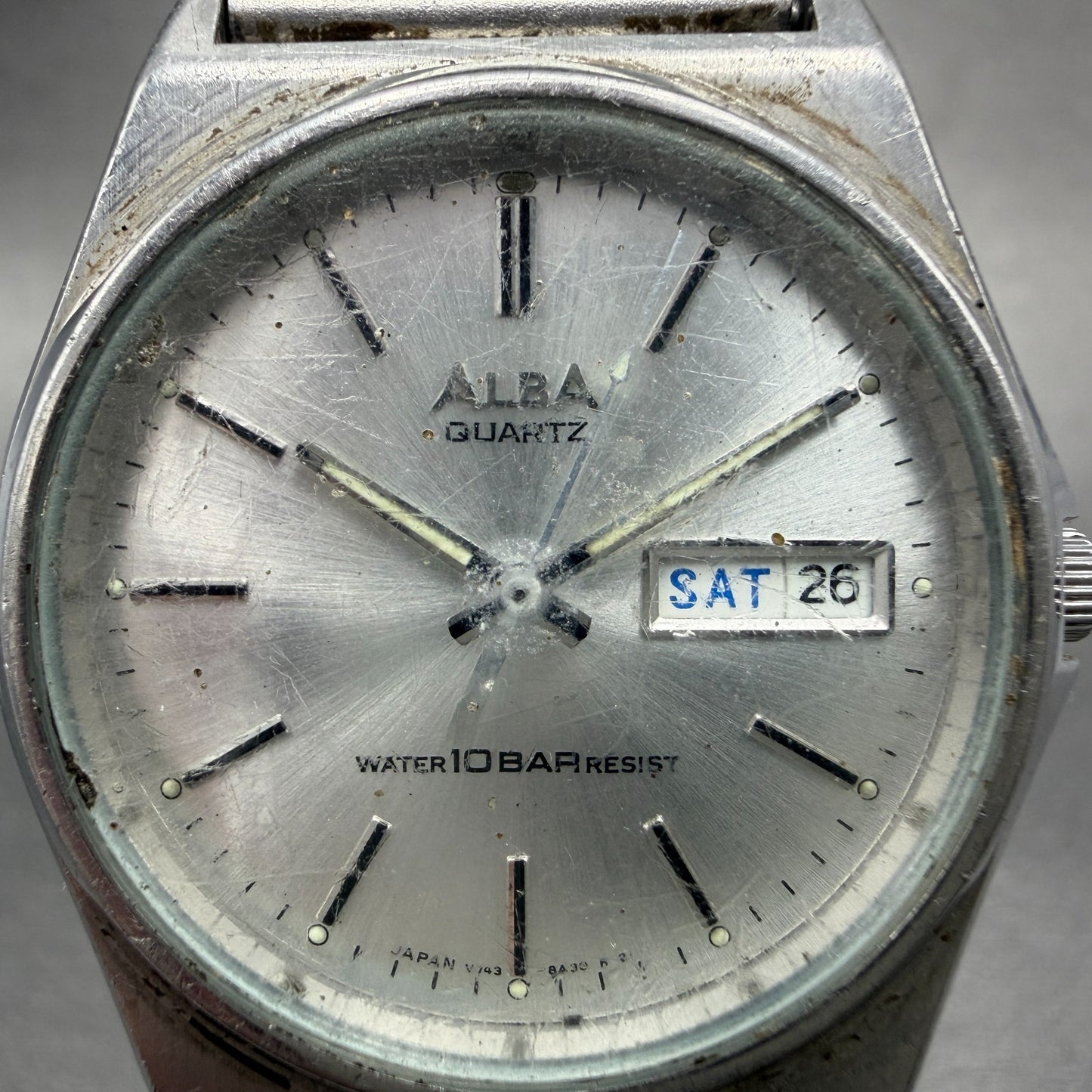 Seiko ALBA Watch Men 35mm Silver Dial Silver Tone Daydate V743-8A10 New Battery11