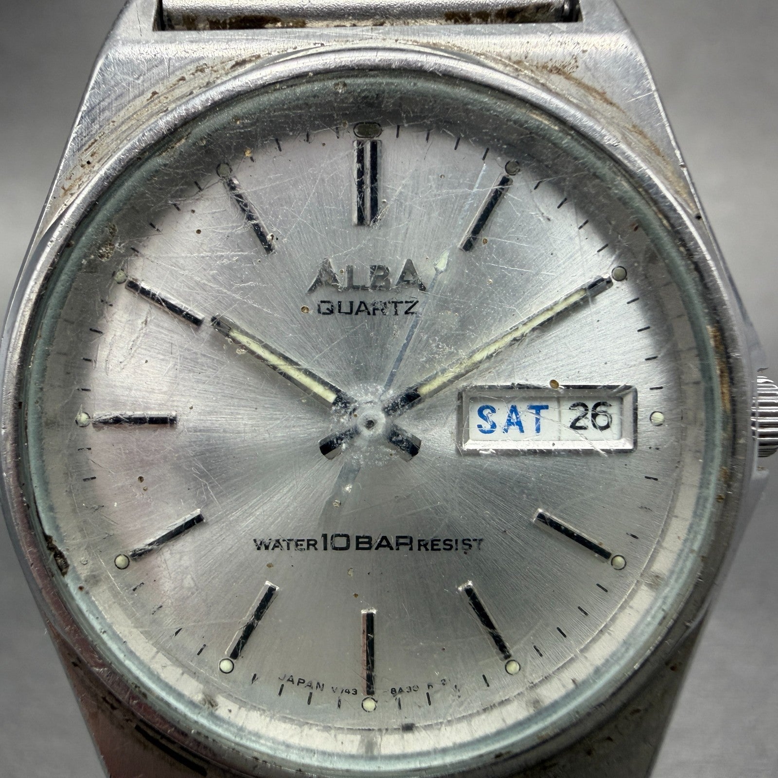 Seiko ALBA Watch Men 35mm Silver Dial Silver Tone Daydate V743-8A10 New Battery11
