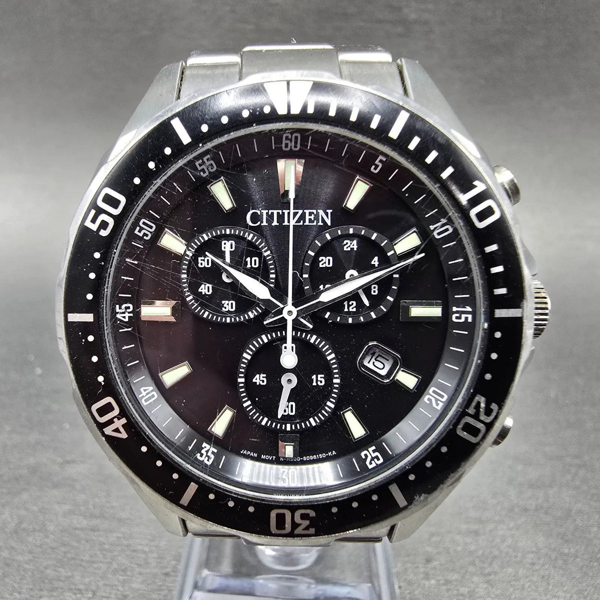 Citizen Alterna Watch Men 42mm Black Dial Steel Diver Chronograph Date Works0
