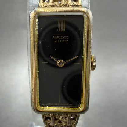 Seiko Tank Watch Women 13mm Black Dial Gold Tone Rectangle 13205249 New Battery1