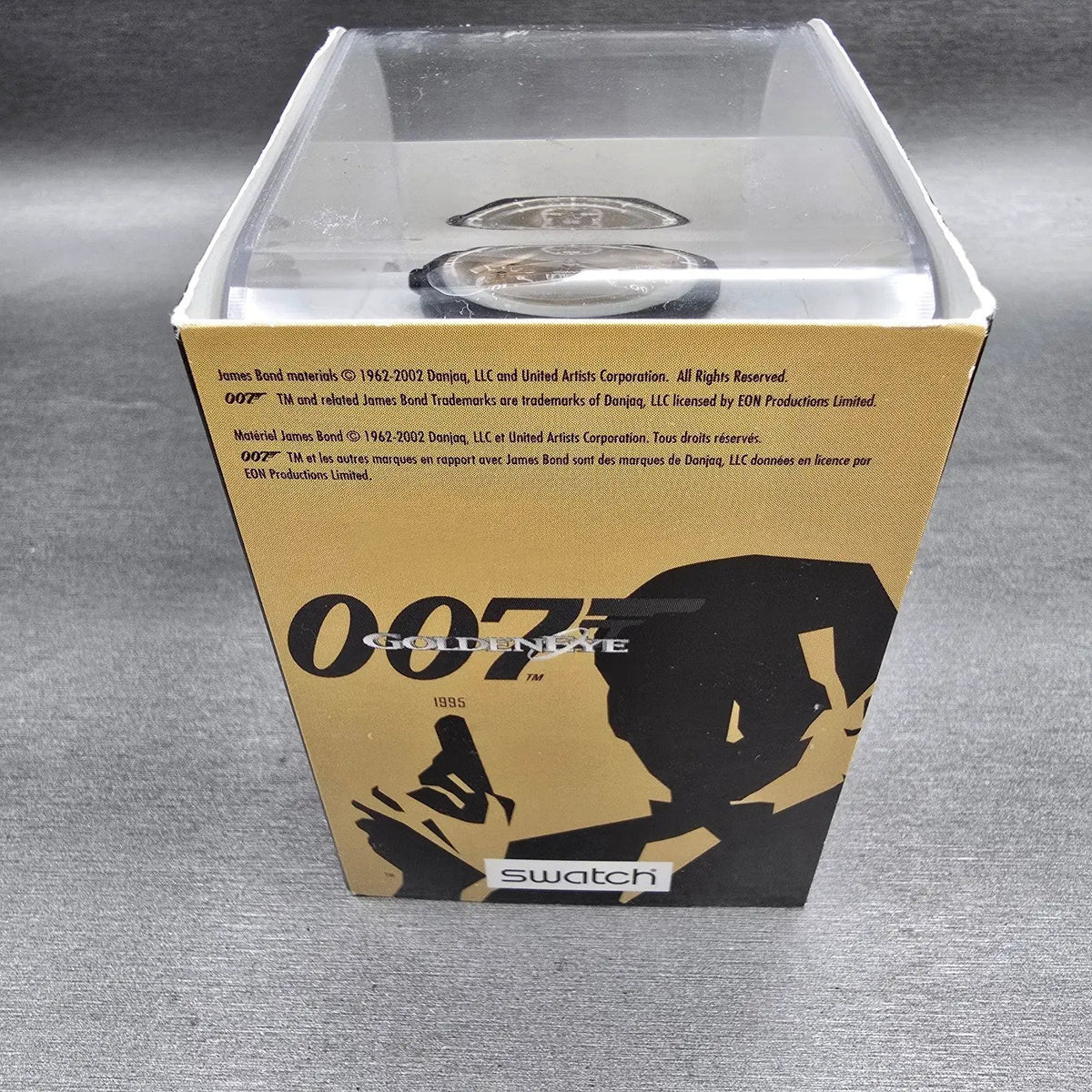 Swatch Chrono James Bond GoldenEye Watch Men 37mm Gold Dial SUYB102 New Batt NOS9