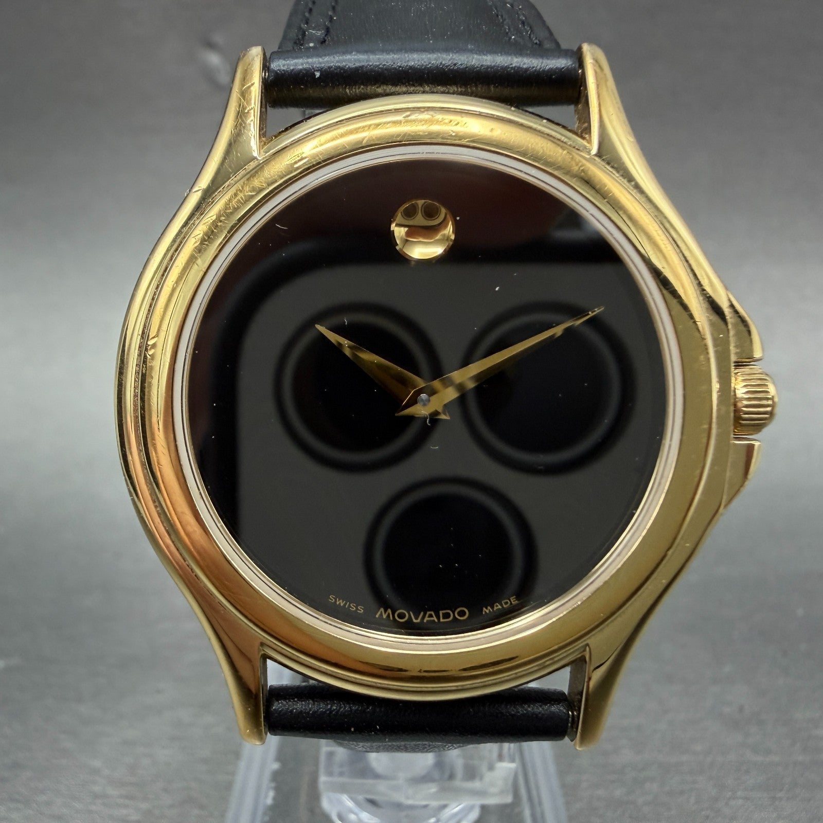 Movado Museum Watch Men 35mm Black Dial Gold Tone Round 87 E4 0863 W/Box New Bat1