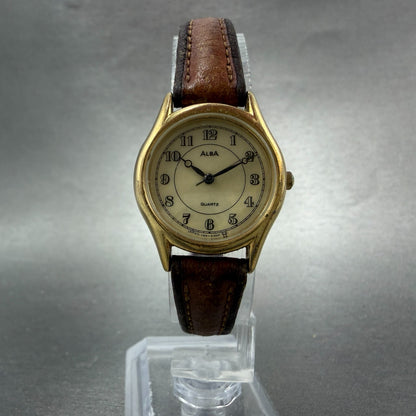 Seiko Alba Watch Women 25mm Cream Dail Gold Tone Round V306-6130 New Battery5