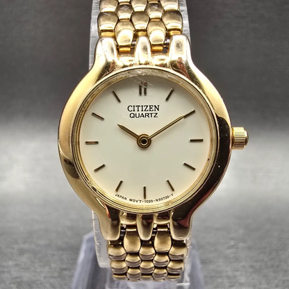 Citizen Watch Women 22mm Cream Dial Gold Tone Round 1020-S54554 New Battery KLD0