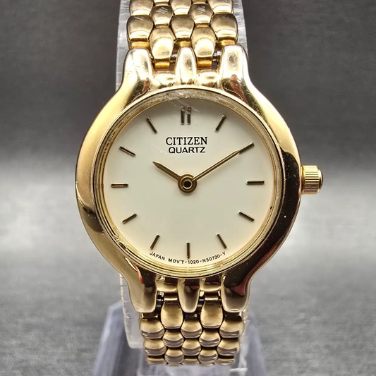 Citizen Watch Women 22mm Cream Dial Gold Tone Round 1020-S54554 New Battery KLD0