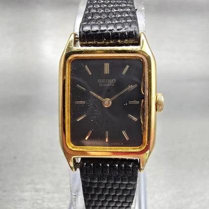 Seiko Watch Women 17mm Black Dial Gold Tone Rectangle 4N00-5129 New Battery VTG0