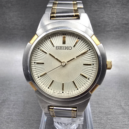 Seiko Watch Men 35mm Champagne Dial Two Tone Round V701-2K80 New Battery Vintage0