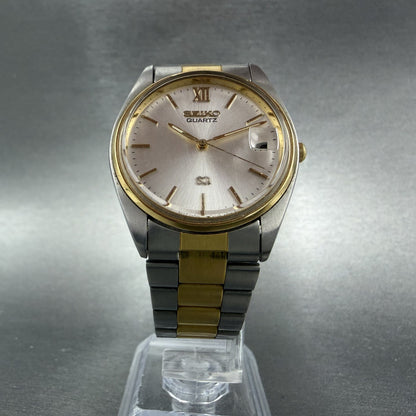 Seiko SQ Watch Men 33mm Silver Dial Two Tone Date Round 5Y22-6009 New Battery5