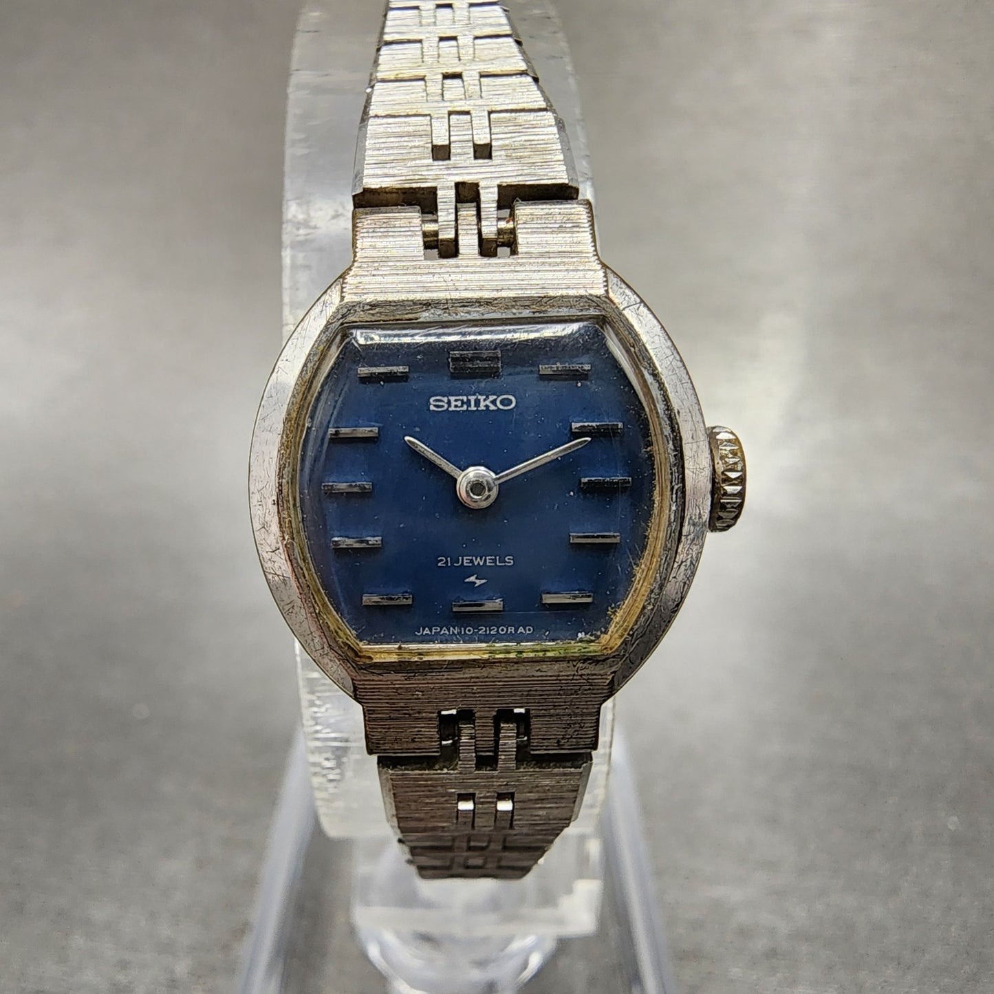 Seiko Watch Women 19mm Blue Dial Silver Tone Oval Manual 103600 Runs0
