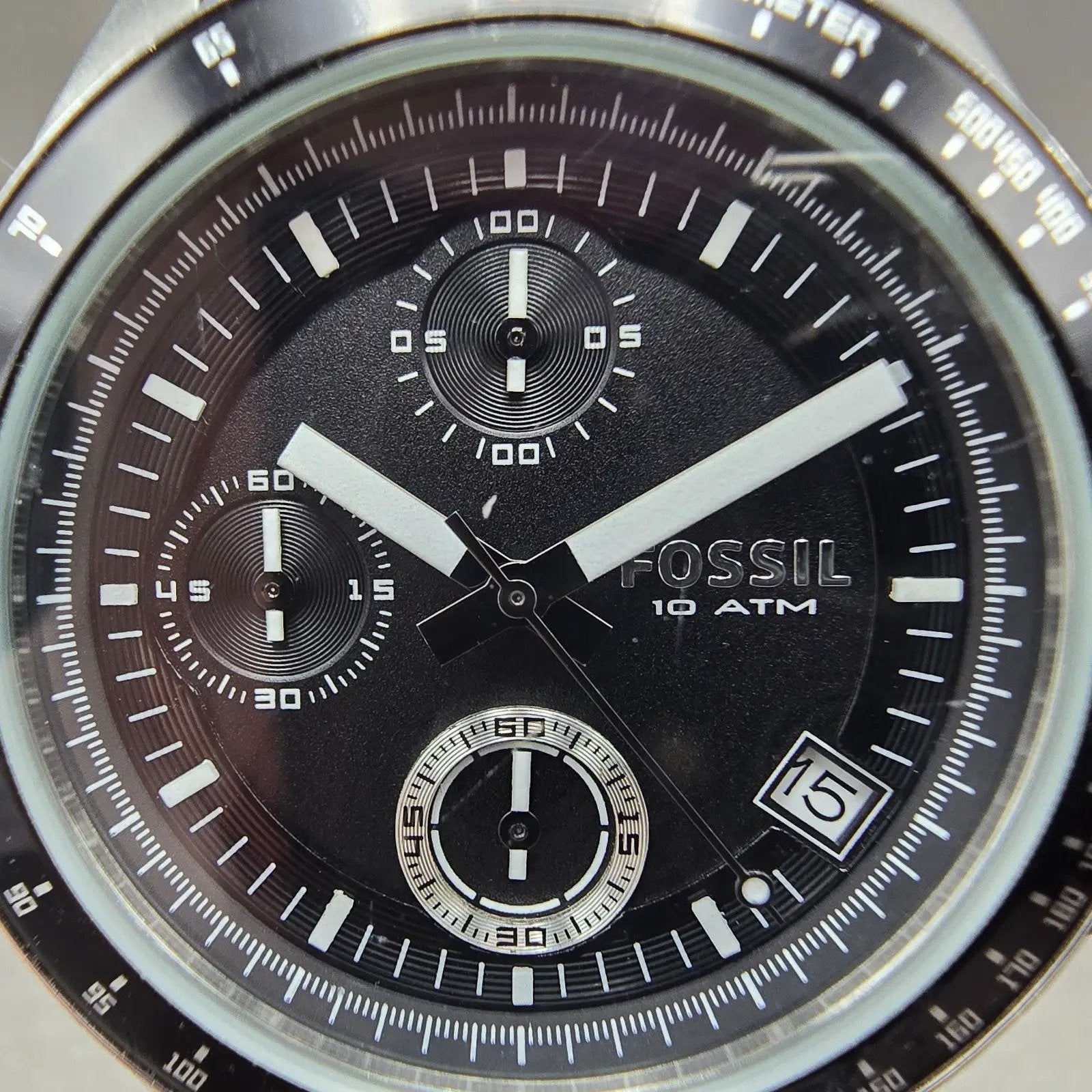 Fossil Chronograph Watch Women 37mm Black Dial Silver Tone Date CH-2644 New Batt1