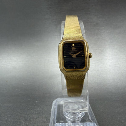 Seiko Tank Watch Women 17mm Black Dial Gold Tone Rectangle 2P20-5D30 New Battery5