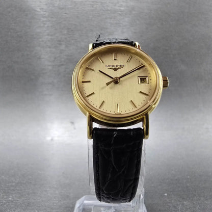 Longines Watch Women 23mm Gold Dial Gold Tone Date Round L4.220.2 New Battery5