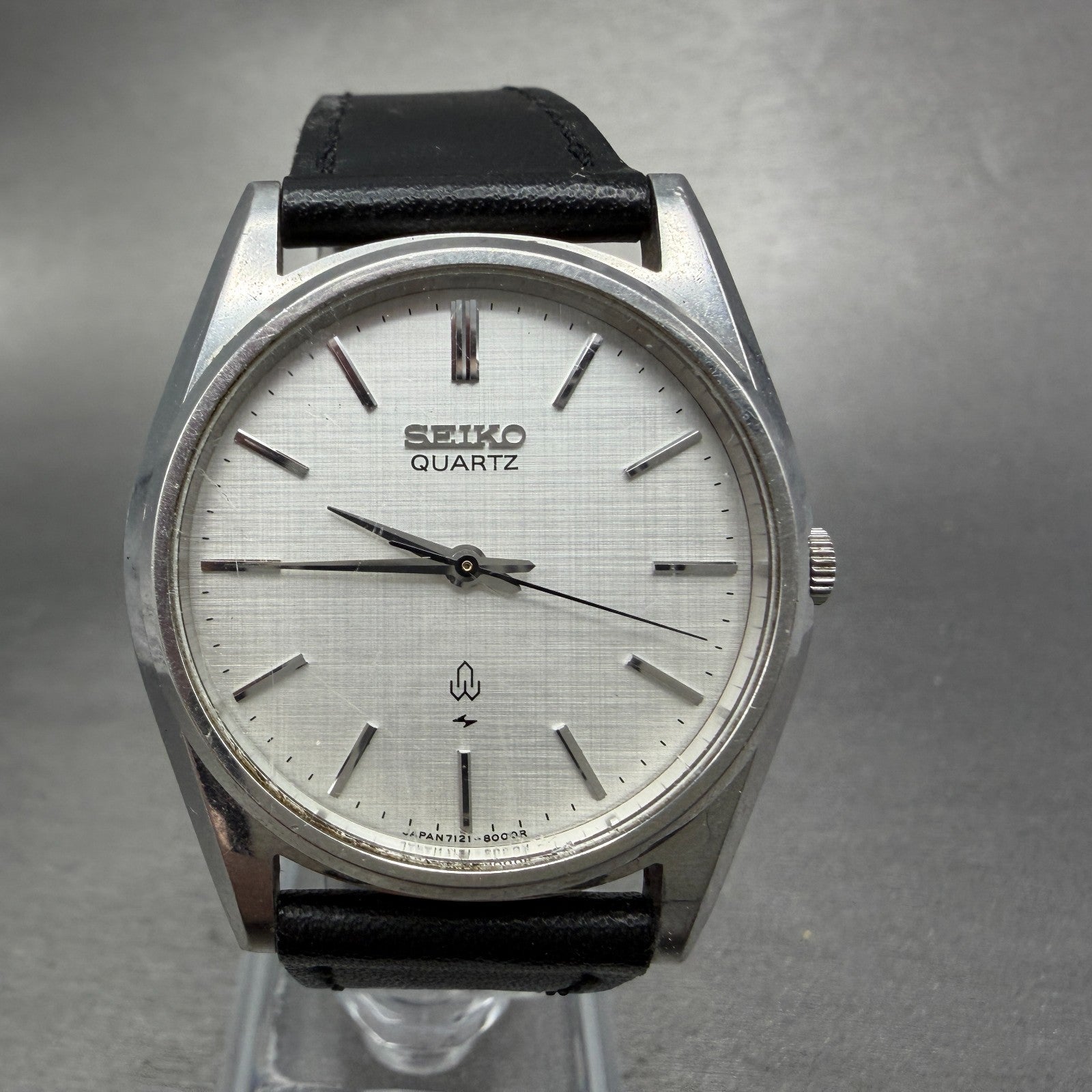 Seiko Watch Men 35mm Silver Dial Steel Round 7121-8000 Vintage PARTS0