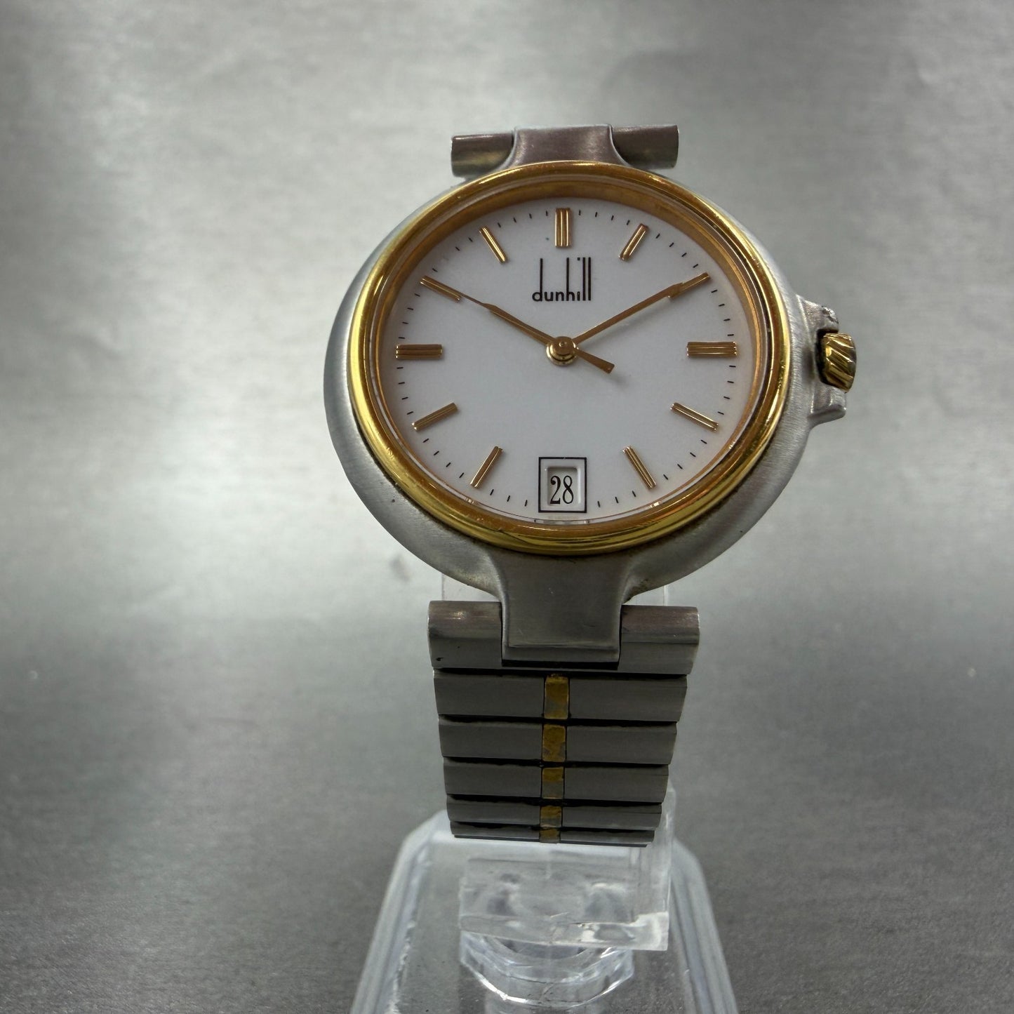 Dunhill Millennium Watch Men 32mm White Dial Two Tone Date Round READ!!!! NewBat5