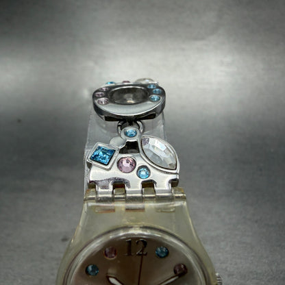 Swatch Menthol Tone Watch Women 25mm Silver Dial Clear Case LK292G New BatteryJK4