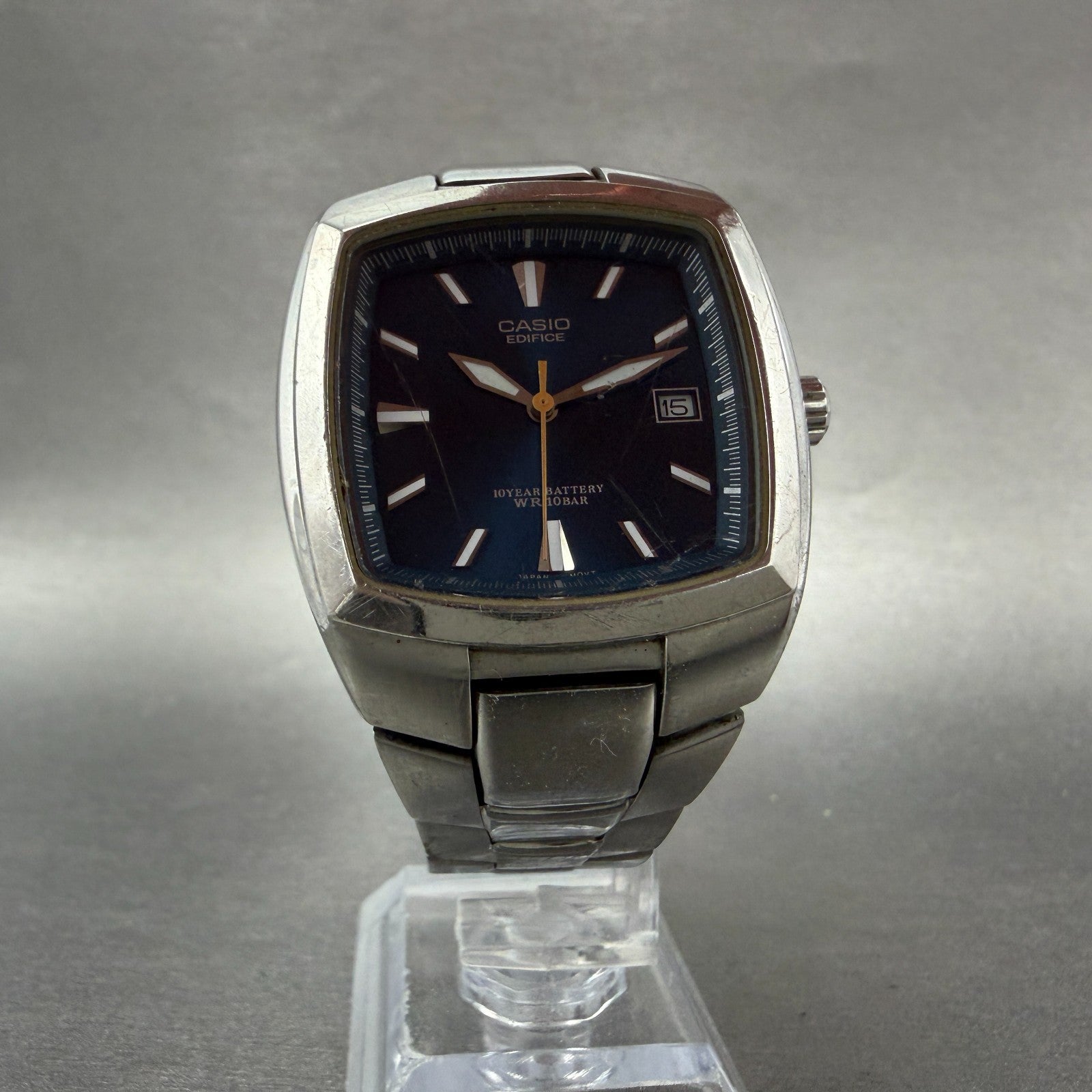 Casio Edifice Watch Men 36mm Blue Dial Silver Tone Date EF-119 New Battery5