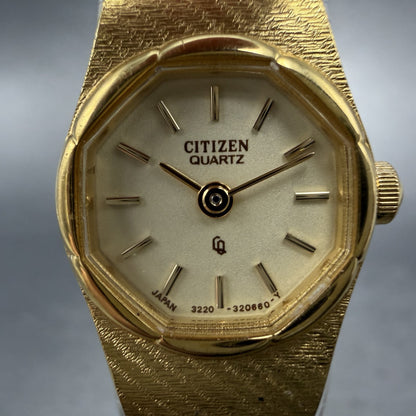 Citizen CQ Watch Women 17mm Champagne Dial Gold Tone Round 3220-320514 New Batt1