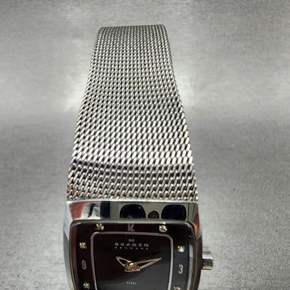 Skagen Tank Watch Women 21mm Black Dial Steel Rectangle 380XSSSSB1 New Battery4