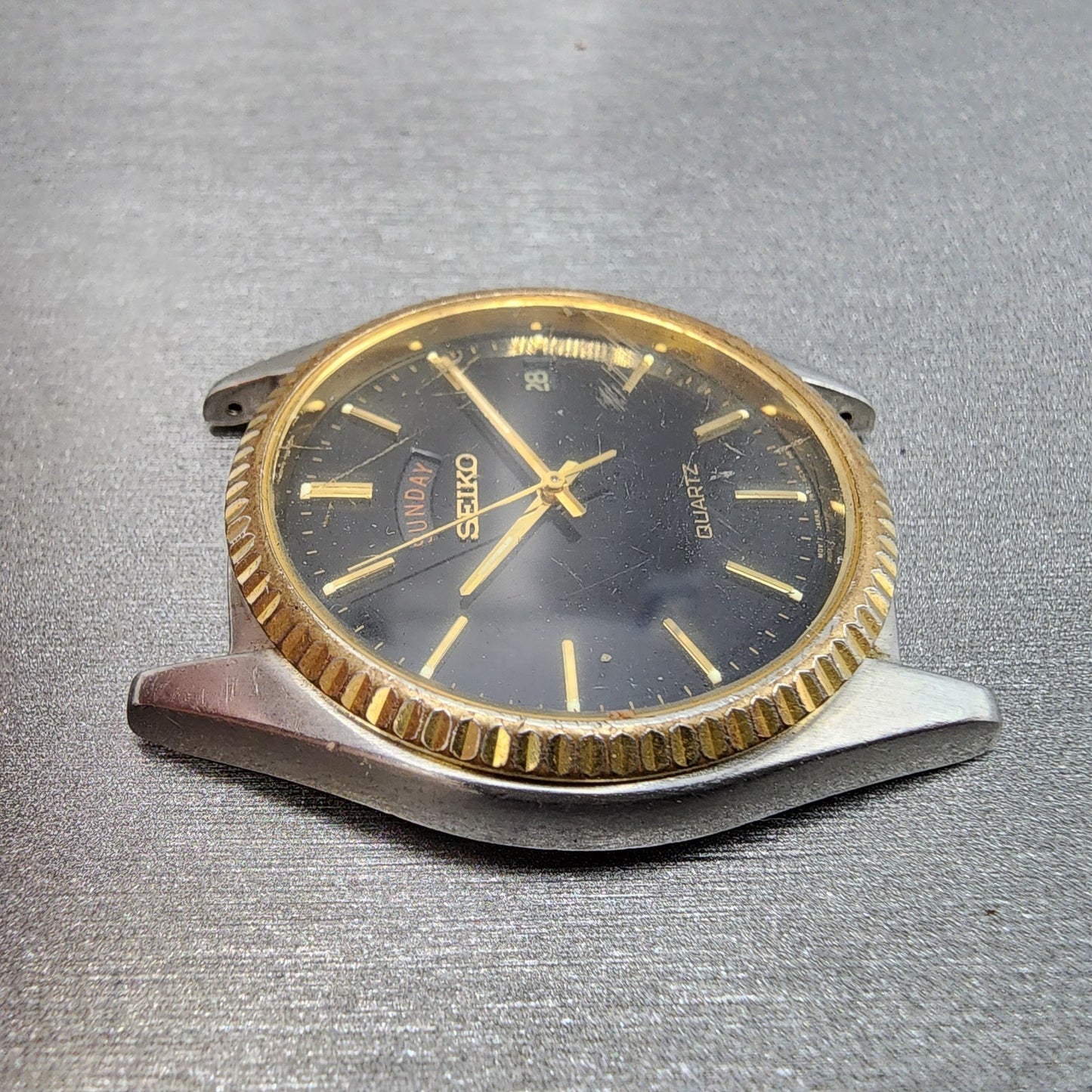 Seiko President Watch Men 36mm Black Dial Two Tone Daydate 7n438a49 PARTS4
