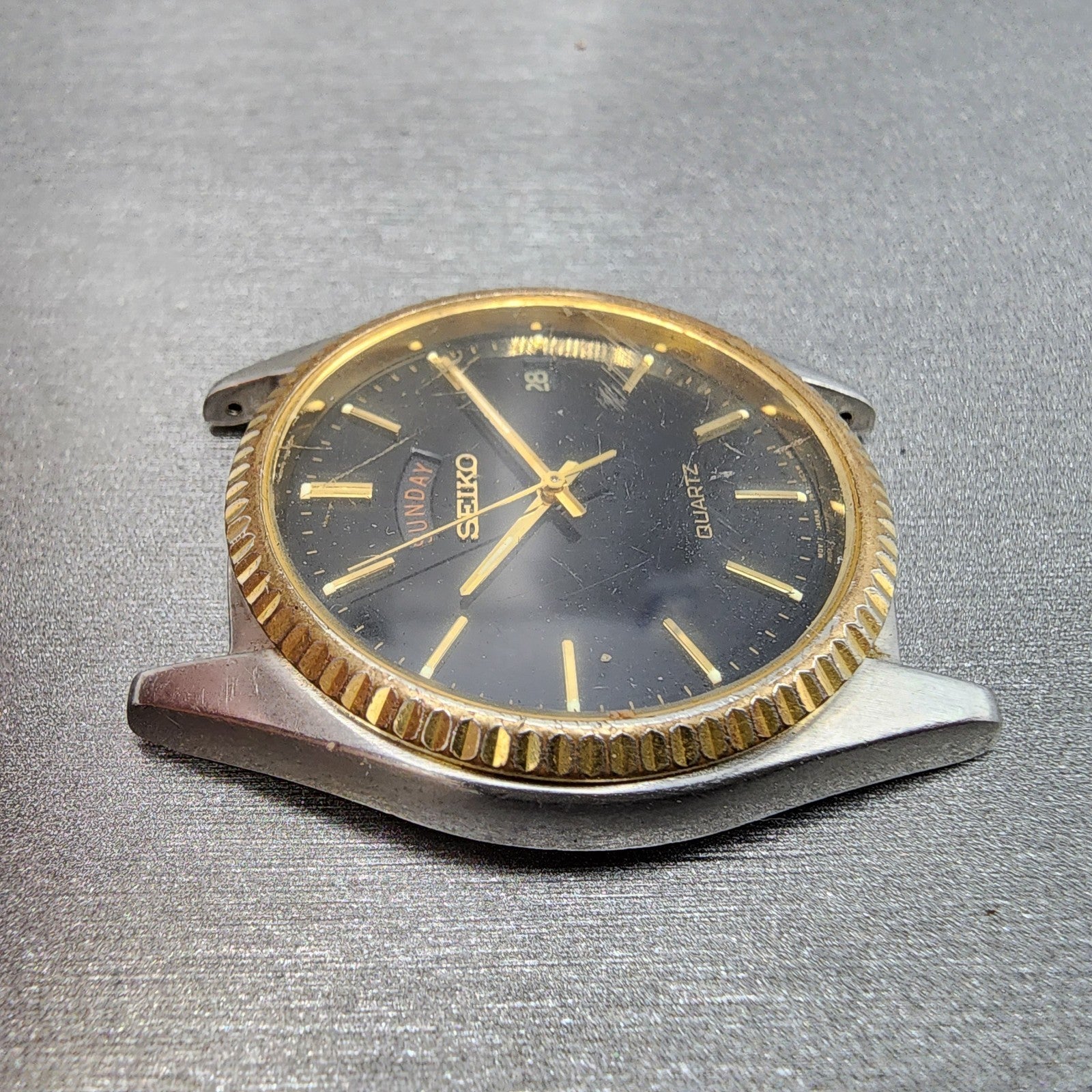 Seiko President Watch Men 36mm Black Dial Two Tone Daydate 7n438a49 PARTS4