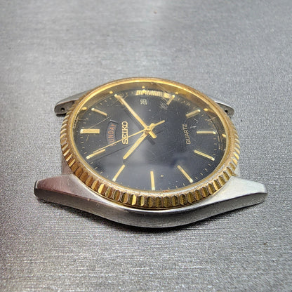 Seiko President Watch Men 36mm Black Dial Two Tone Daydate 7n438a49 PARTS4