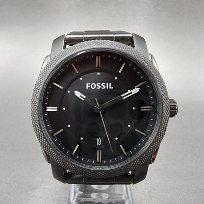 Fossil Machine Watch Men 42mm Black Dial Gray Tone Date Round FS4774 New Batt0